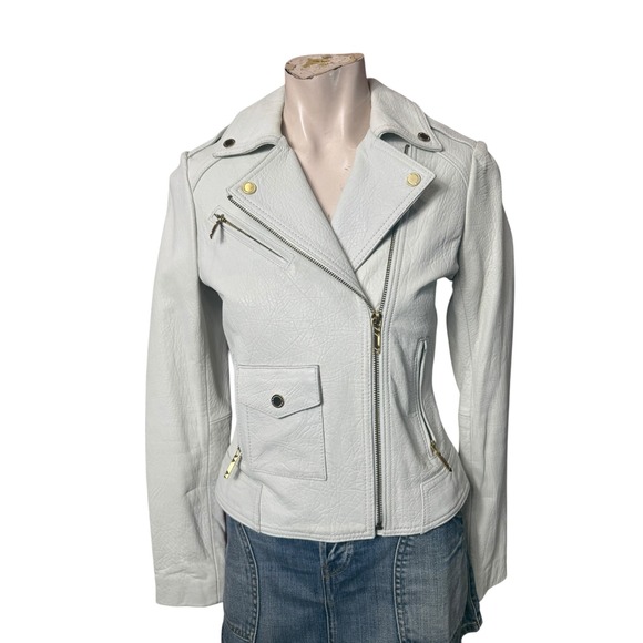 BCBGMaxAzria Jackets & Blazers - BCBGMAXAZRIA  Leather Moto Jacket Gold Hardware White XS